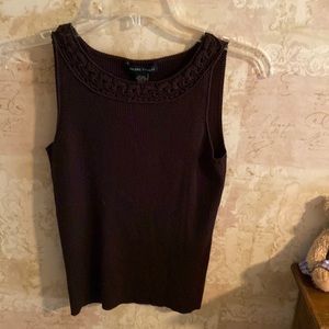 Valerie Stevens Brown Ribbed Sweater w/ Embroidered Neckline Tank Top